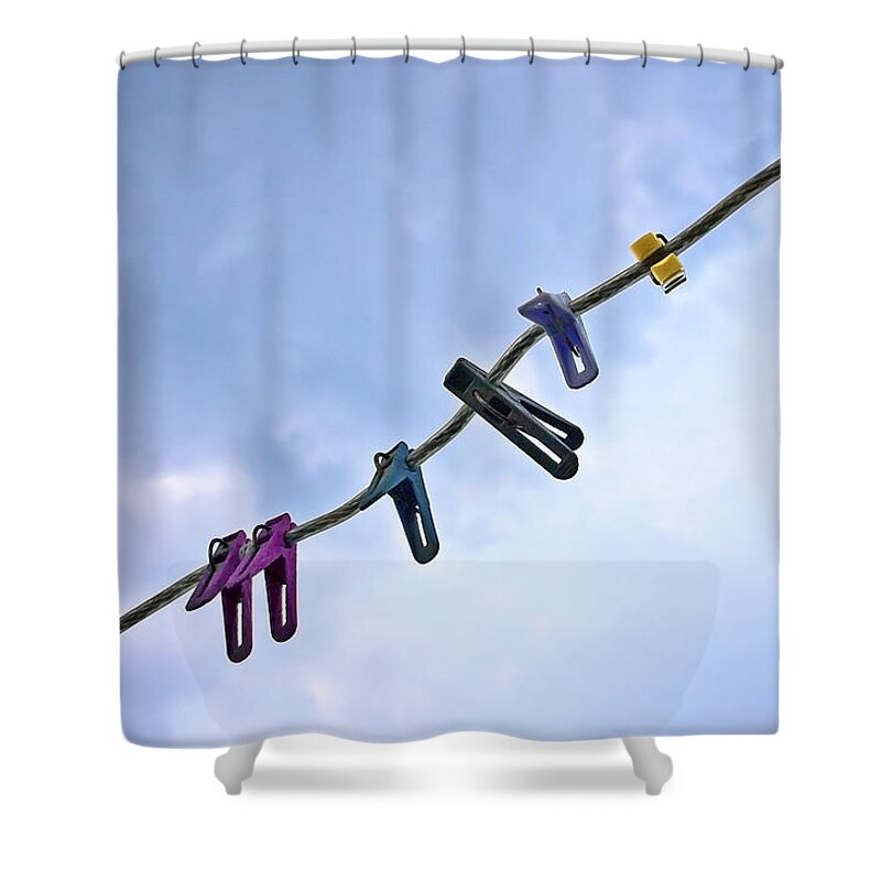 Peg Shower Curtain featuring the photograph Pegging Out by Evelina Kremsdorf