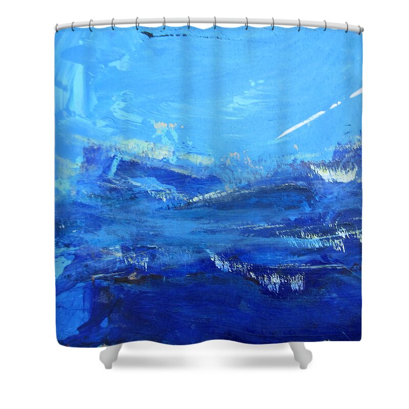 Blue Shower Curtain featuring the painting Peinture abstraite sans titre 10 by Francine Ethier