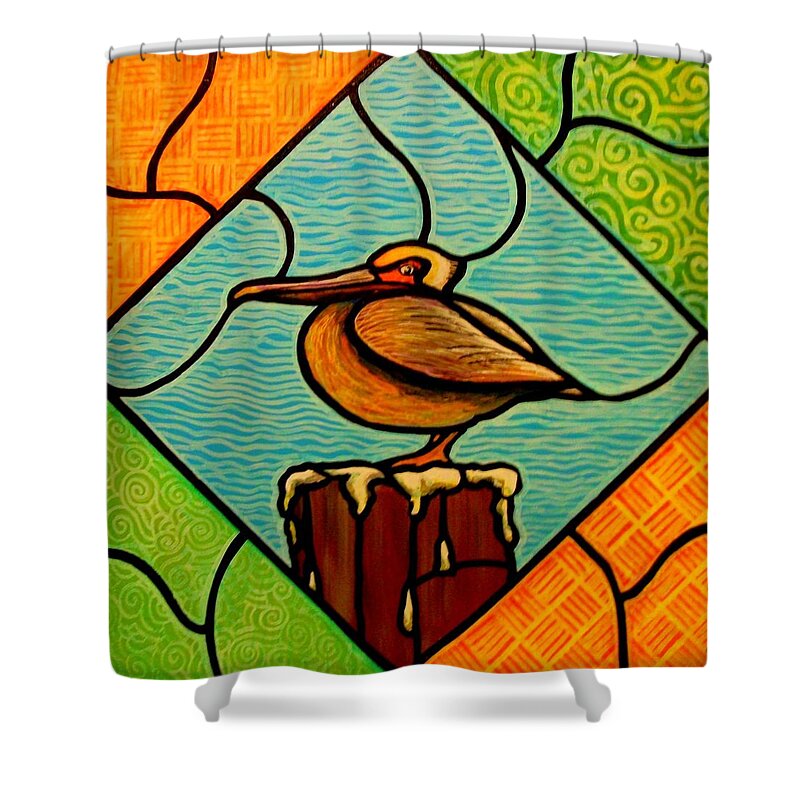 Pelicans Shower Curtain featuring the painting Pelican Perch by Jim Harris