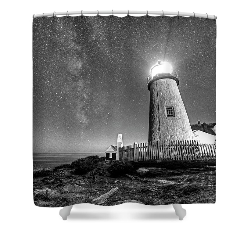 Pemaquid Shower Curtain featuring the photograph Pemaquid Point Lighthouse Bristol Road Maine Black and White by Toby McGuire