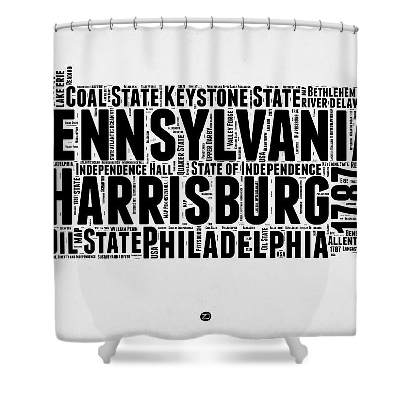 Pennsylvania Shower Curtain featuring the digital art Pennsylvania Word Cloud Map 2 by Naxart Studio