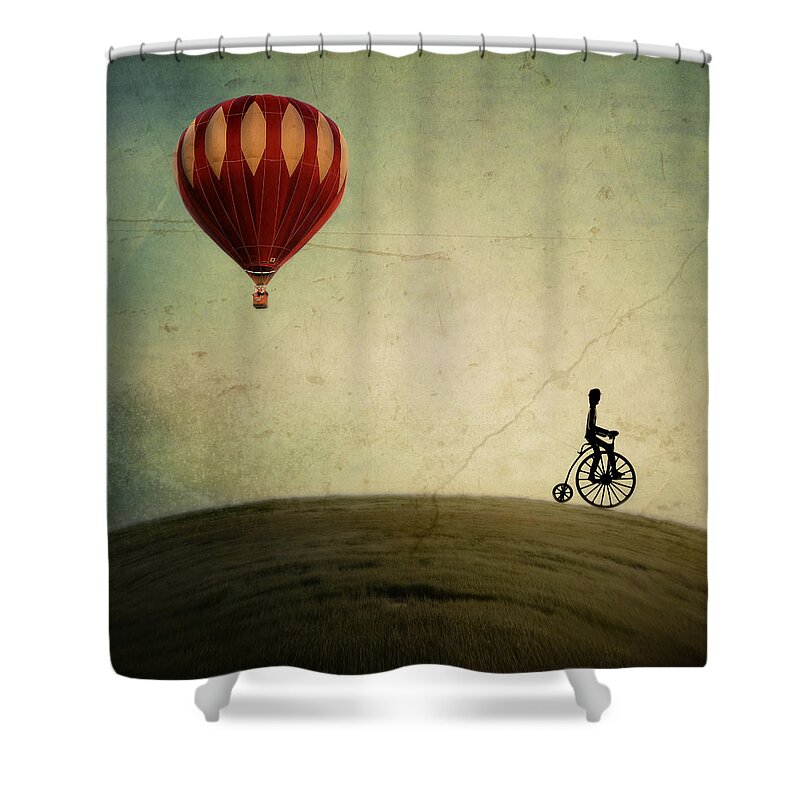 Hot Air Balloon Shower Curtain featuring the photograph Penny Farthing for Your Thoughts by Irene Suchocki