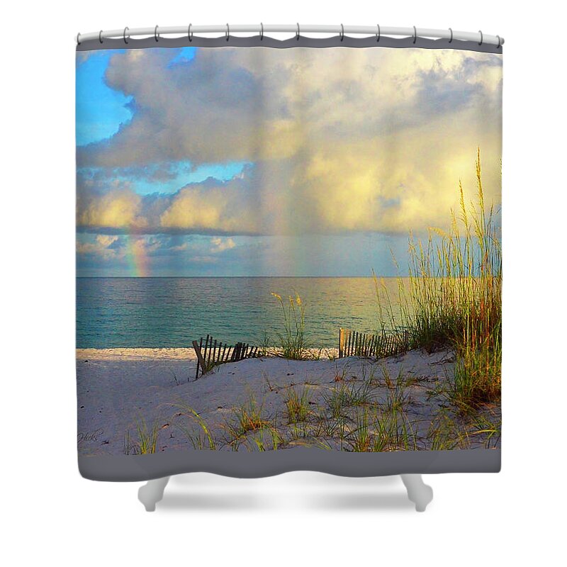 Rainbow Shower Curtain featuring the photograph Pensacola Rainbow at Sunset by Marie Hicks