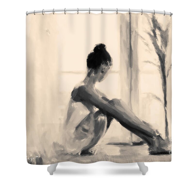 Ballet Shower Curtain featuring the painting Pensive Ballerina by Chris Armytage