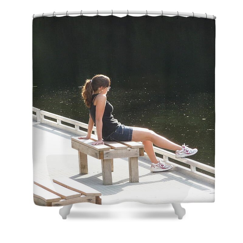 Pretty Girl Shower Curtain featuring the photograph Pensive by Ruth Kamenev