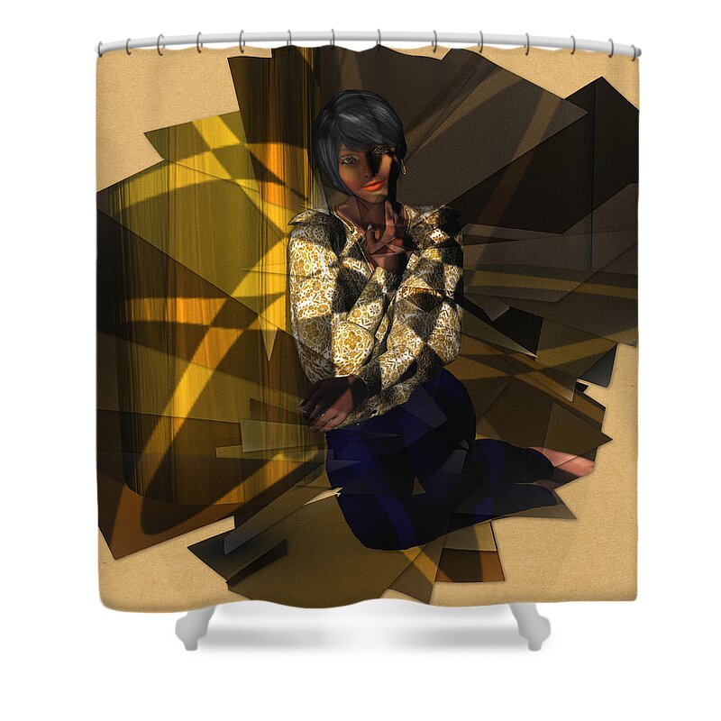 Cubist Woman Shower Curtain featuring the digital art Pensive Woman by Judi Suni Hall