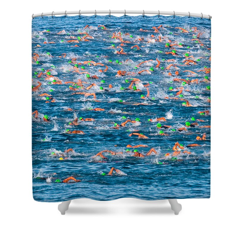 Photography Shower Curtain featuring the photograph People Competing In The Ford Ironman by Panoramic Images