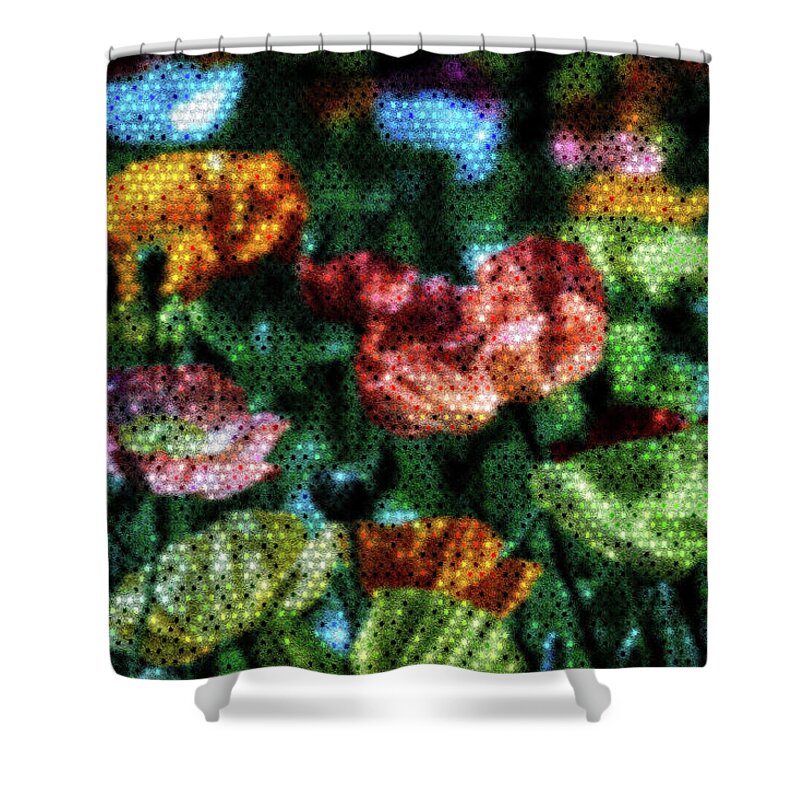 Flowers Shower Curtain featuring the digital art Peppered Blossom Beauties by Carol Crisafi