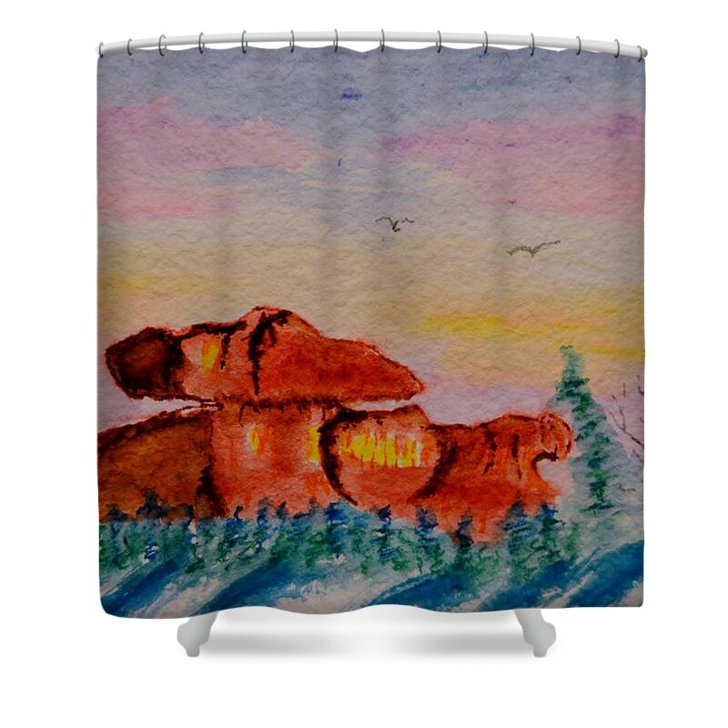 Perched Granite Shower Curtain featuring the painting Perched Granite by Warren Thompson