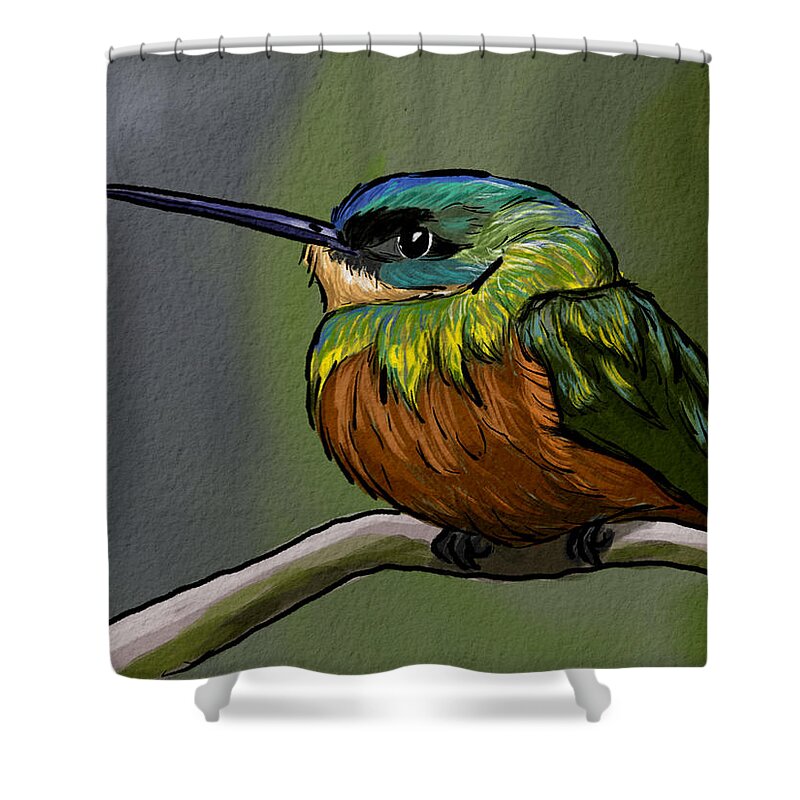Birds Shower Curtain featuring the digital art Perched Hummingbird by Michael Kallstrom