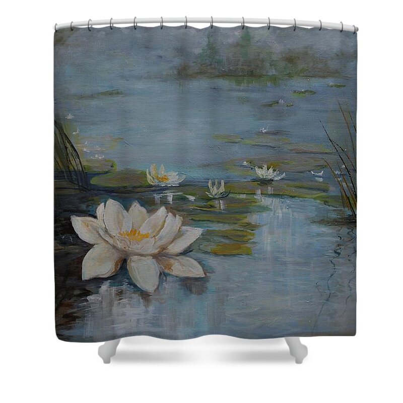 Water Lily Shower Curtain featuring the painting Perfect Lotus - LMJ by Ruth Kamenev