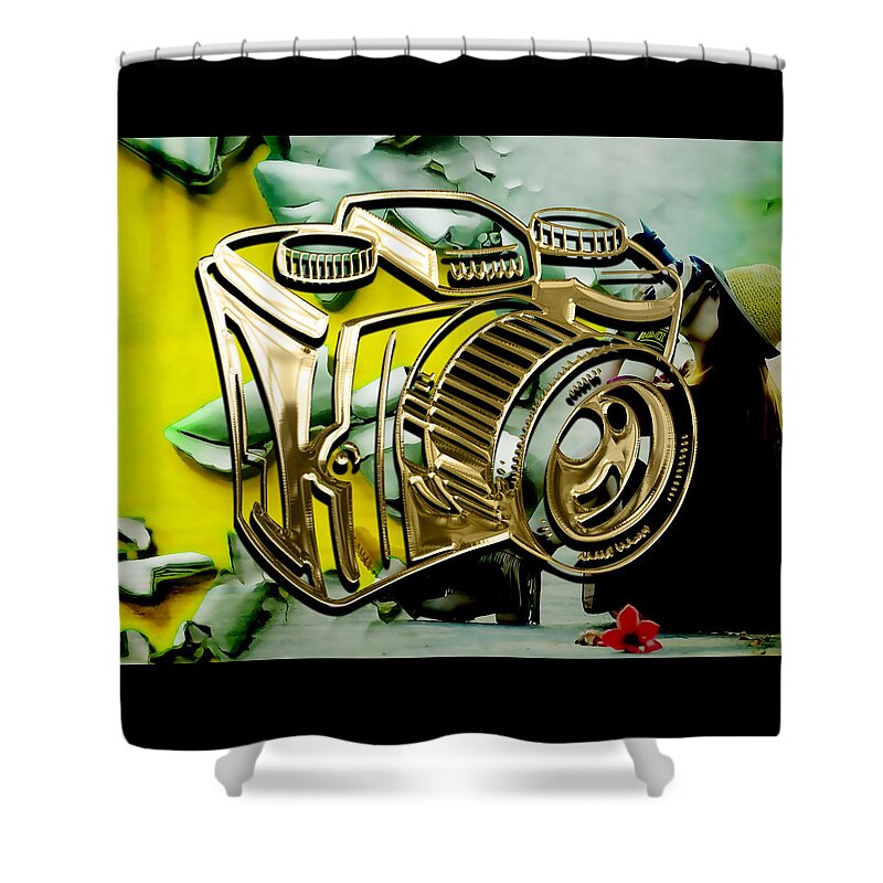 Camera Shower Curtain featuring the mixed media Perfect Shot Camera Collection by Marvin Blaine