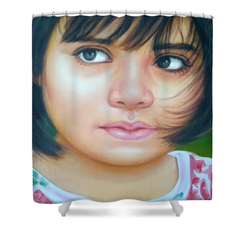 Portrait Shower Curtain featuring the painting Perfect to paint by Khalid Saeed