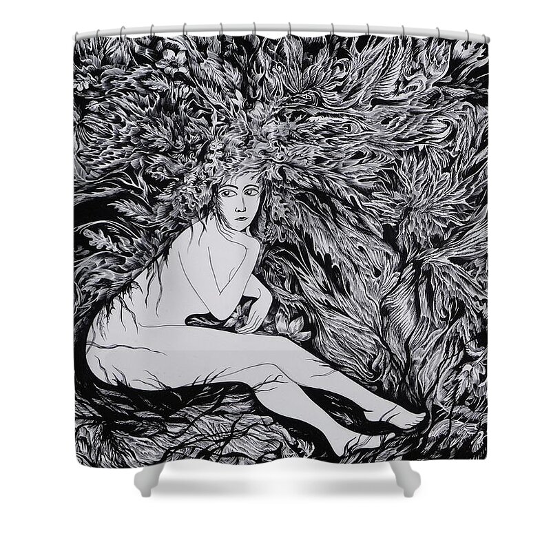 Black And White Shower Curtain featuring the drawing Performance of Autumn by Anna Duyunova