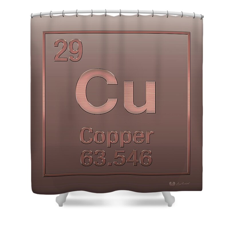 'the Elements' Collection By Serge Averbukh Shower Curtain featuring the digital art Periodic Table of Elements - Copper - Cu - Copper on Copper by Serge Averbukh