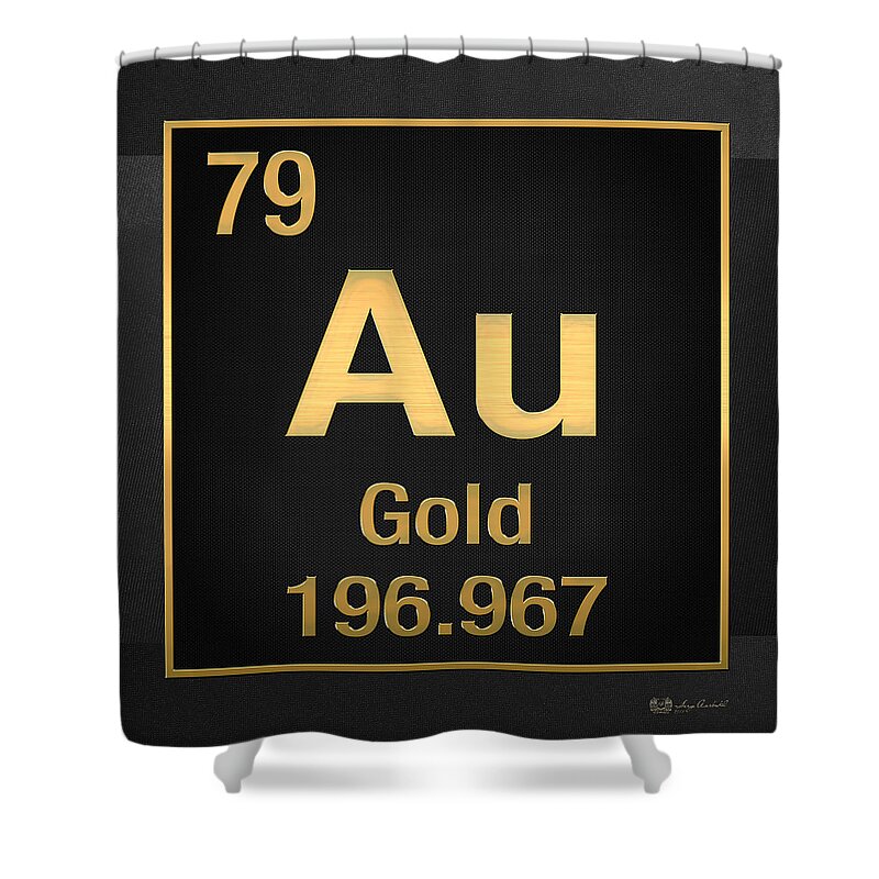 'the Elements' Collection By Serge Averbukh Shower Curtain featuring the digital art Periodic Table of Elements - Gold - Au - Gold on Black by Serge Averbukh