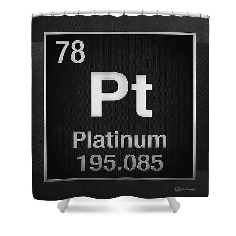 'the Elements' Collection By Serge Averbukh Chemistry Shower Curtain featuring the digital art Periodic Table of Elements - Platinum - Pt - Platinum on Black by Serge Averbukh
