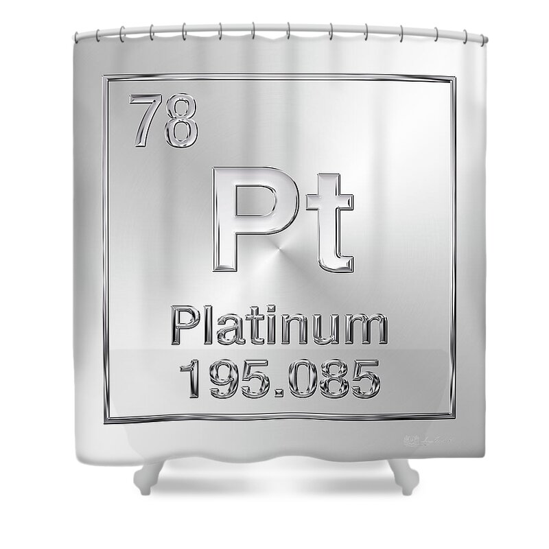 'the Elements' Collection By Serge Averbukh Shower Curtain featuring the digital art Periodic Table of Elements - Platinum - Pt by Serge Averbukh