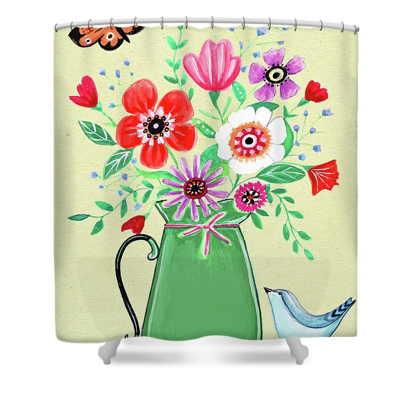 Flowers Shower Curtain featuring the painting Persimmon and Sage Florals by Elizabeth Robinette Tyndall