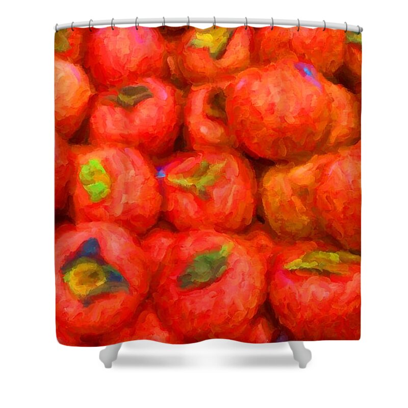 Persimmon Shower Curtain featuring the digital art Persimmons by Caito Junqueira