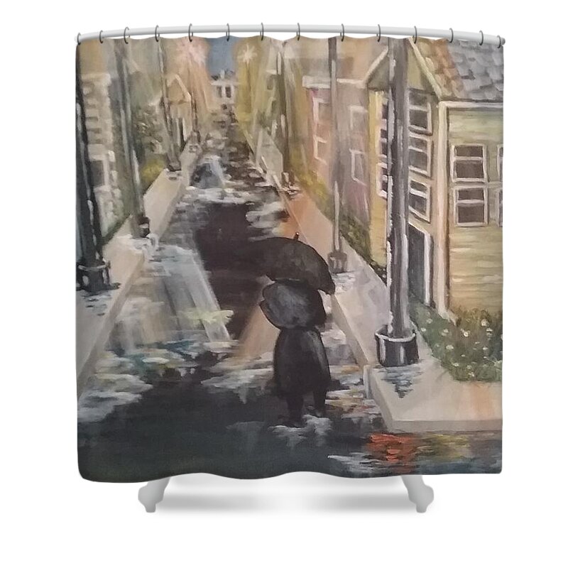 Rain Shower Curtain featuring the painting Persistence by Saundra Johnson