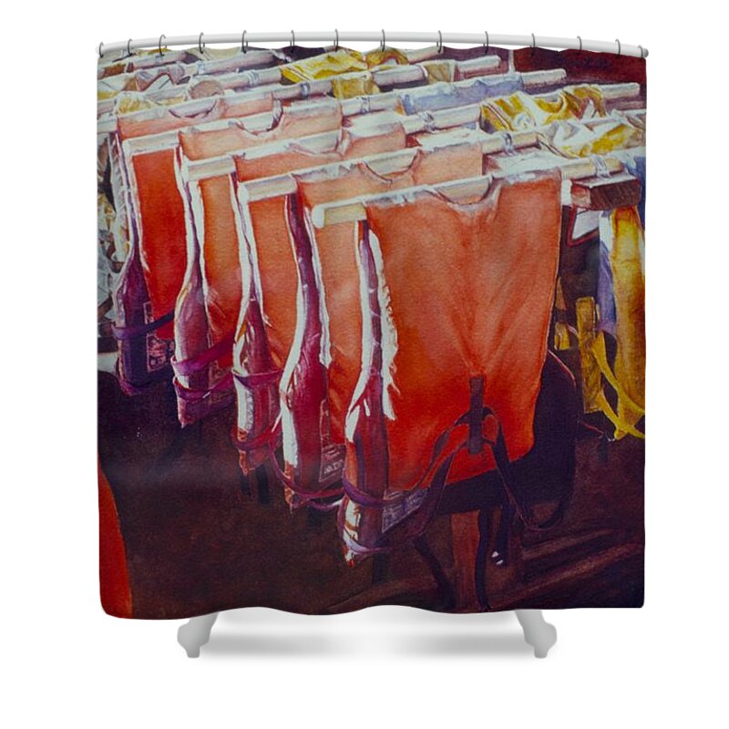 Landscape Shower Curtain featuring the painting Personal Flotation #1 by Barbara Pease