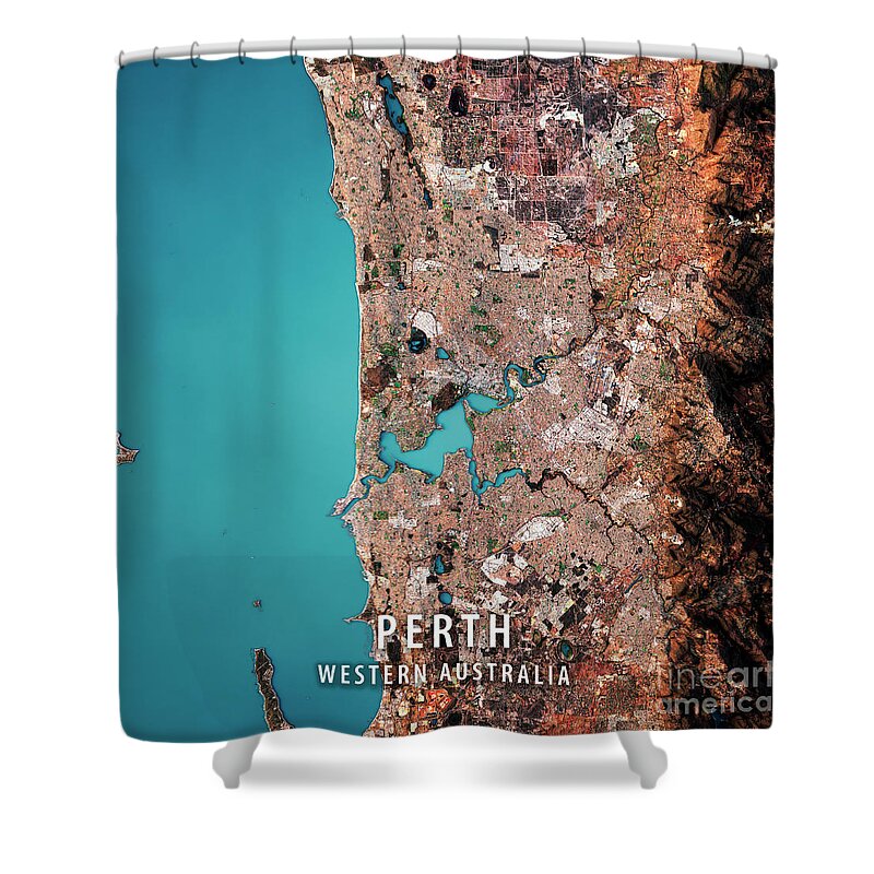 Perth Shower Curtain featuring the digital art Perth 3D Render Satellite View Topographic Map by Frank Ramspott