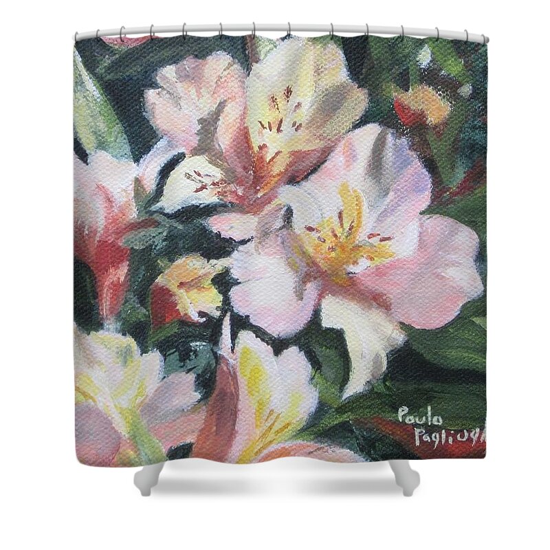 Acrylic Shower Curtain featuring the painting Peruvian Lily by Paula Pagliughi