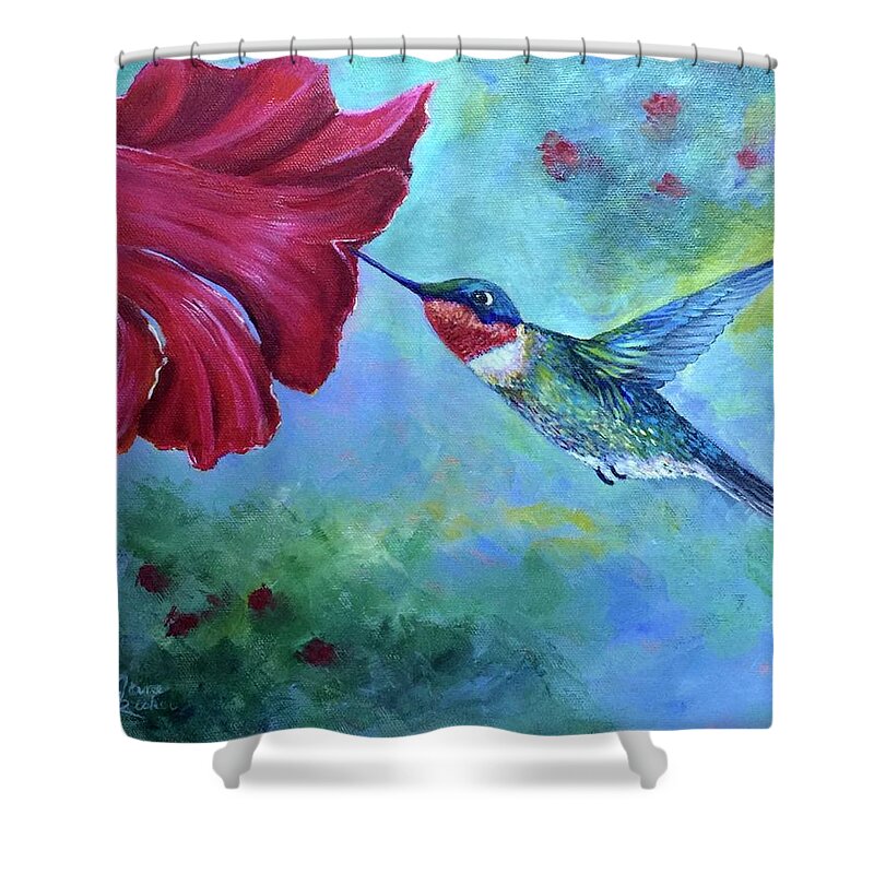 Hummingbird Shower Curtain featuring the painting Petal Pusher by Jane Ricker