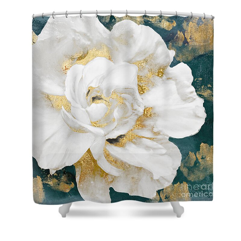Petals Shower Curtain featuring the painting Petals Impasto White and Gold by Mindy Sommers