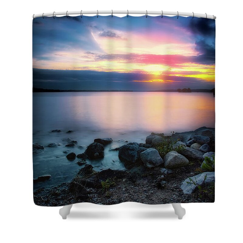 Pewaukee Shower Curtain featuring the photograph Pewaukee Lake Sunset #3 by Jennifer Rondinelli Reilly - Fine Art Photography