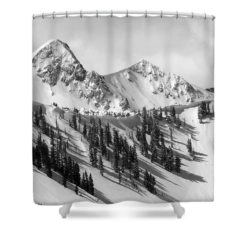 Black And White Shower Curtain featuring the photograph Pfeifferhorn - Little Cottonwood Canyon by Brett Pelletier