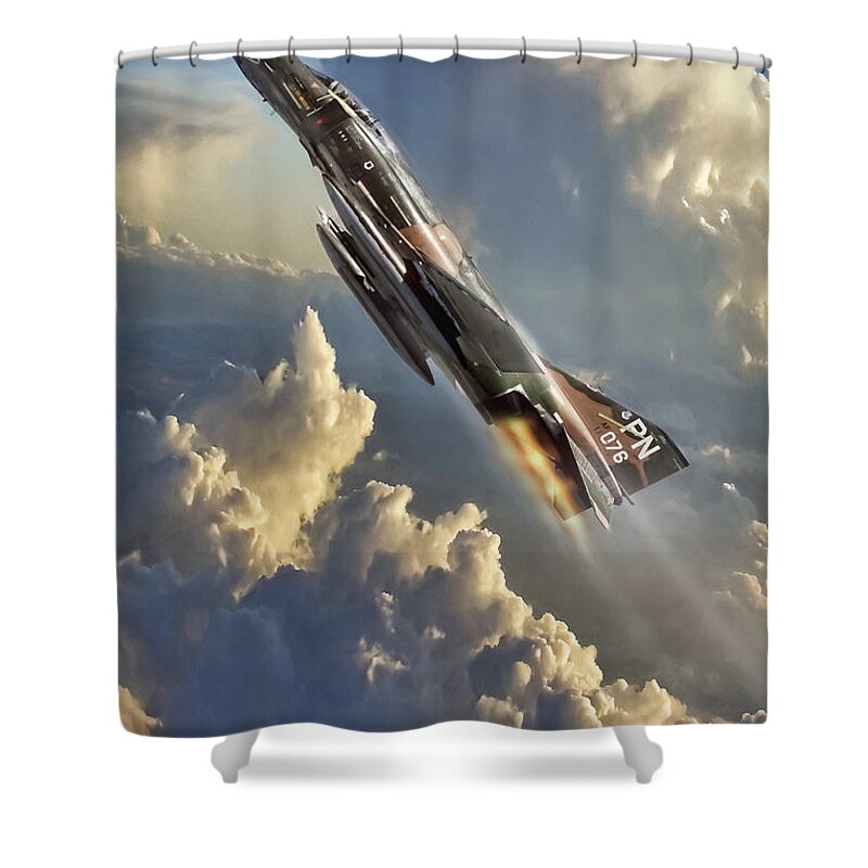Aviation Shower Curtain featuring the digital art Phantom Cloud Break by Peter Chilelli
