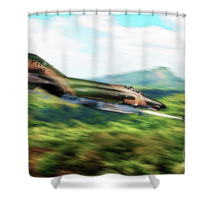 F-4 Shower Curtain featuring the digital art Phantom Cometh by Airpower Art