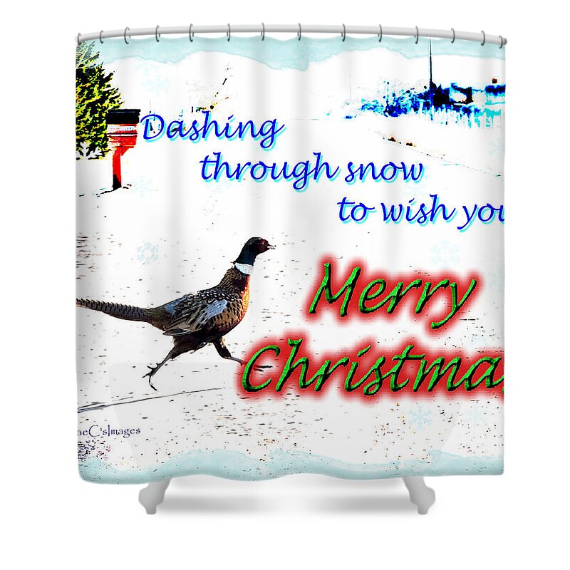 Greeting Card Shower Curtain featuring the digital art Pheasant Greeting by Kae Cheatham