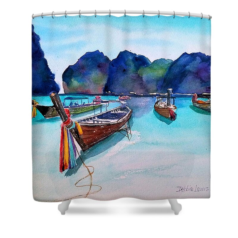Phi Phi Island Shower Curtain featuring the painting Phi Phi Island by Debbie Lewis