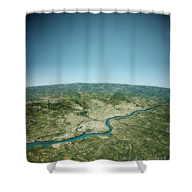 Philadelphia Shower Curtain featuring the digital art Philadelphia 3D View South-North Natural Color by Frank Ramspott
