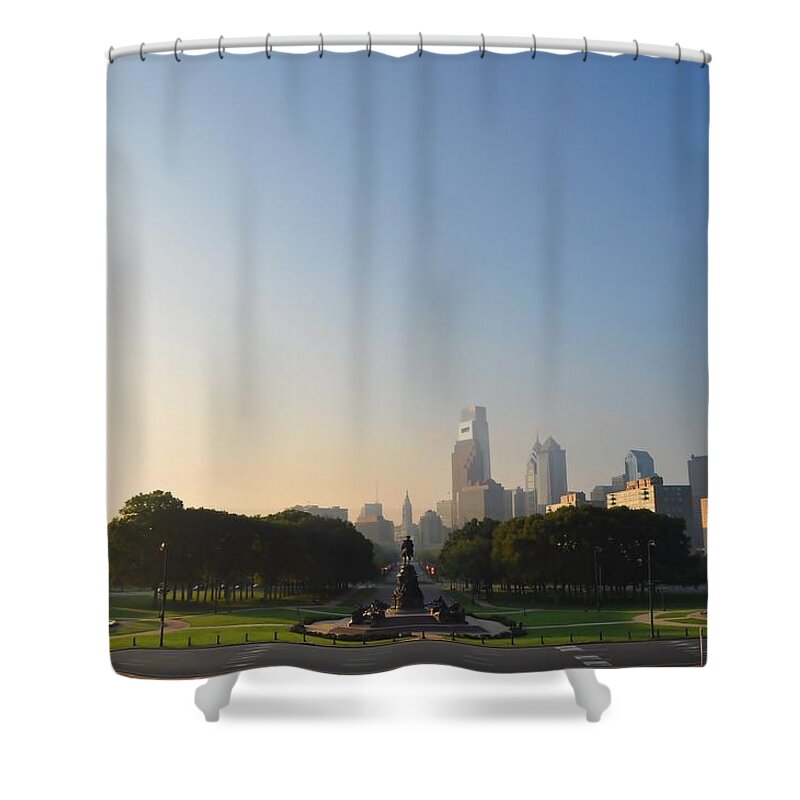 Eakins Oval Shower Curtain featuring the photograph Philadelphia Across Eakins Oval by Bill Cannon