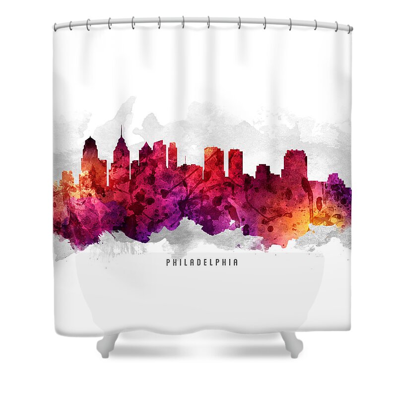 Philadelphia Shower Curtain featuring the painting Philadelphia Pennsylvania Cityscape 14 by Aged Pixel