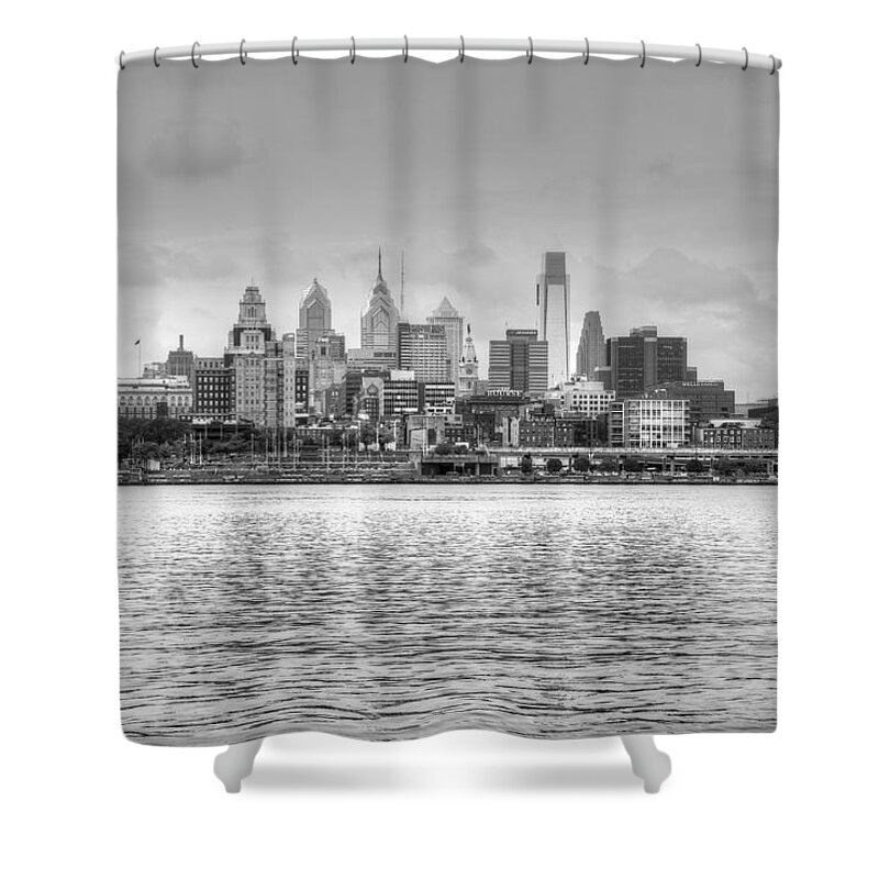 Philadelphia Shower Curtain featuring the photograph Philadelphia Skyline in Black and White by Jennifer Ancker