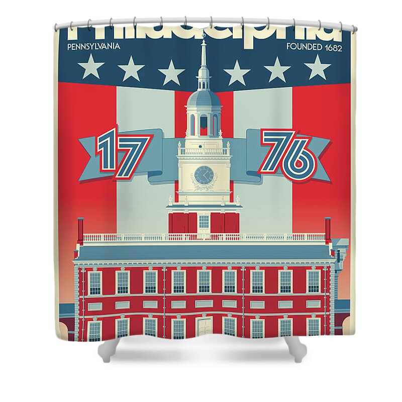 Philadelphia Shower Curtain featuring the digital art Philadelphia Poster - Independence Hall by Jim Zahniser