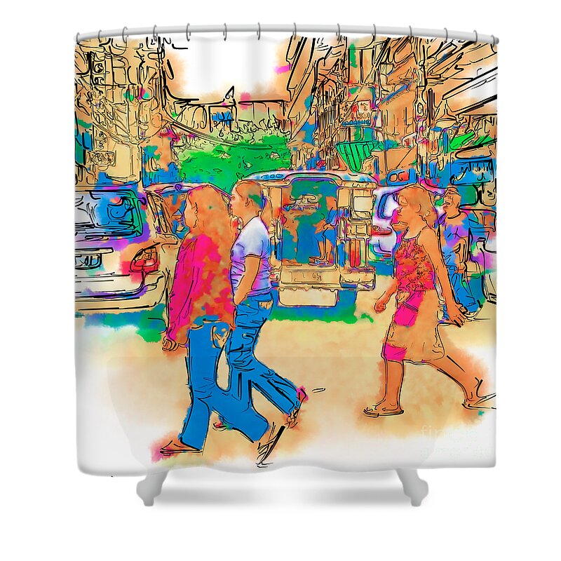 Asia Shower Curtain featuring the drawing Philippine Girls Crossing Street by Rolf Bertram