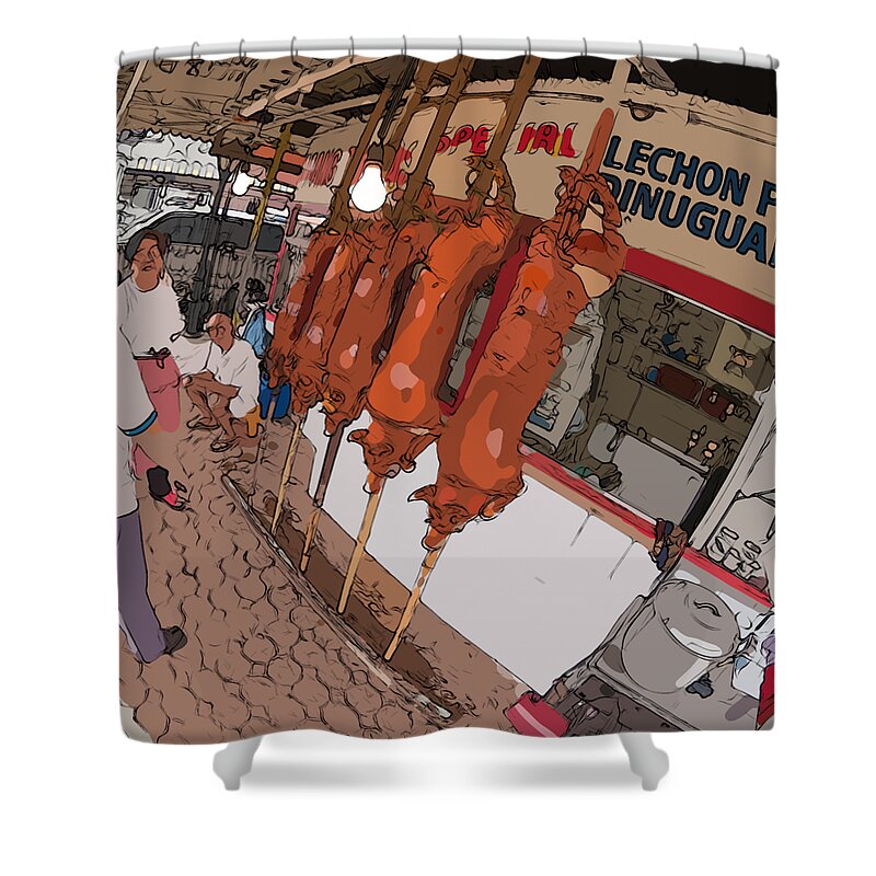 Philippines Shower Curtain featuring the painting Philippines 4057 Lechon by Rolf Bertram
