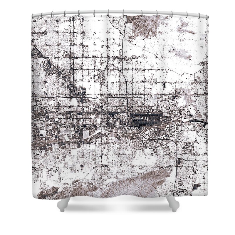 Phoenix Shower Curtain featuring the digital art Phoenix Abstract City Map Black And White by Frank Ramspott