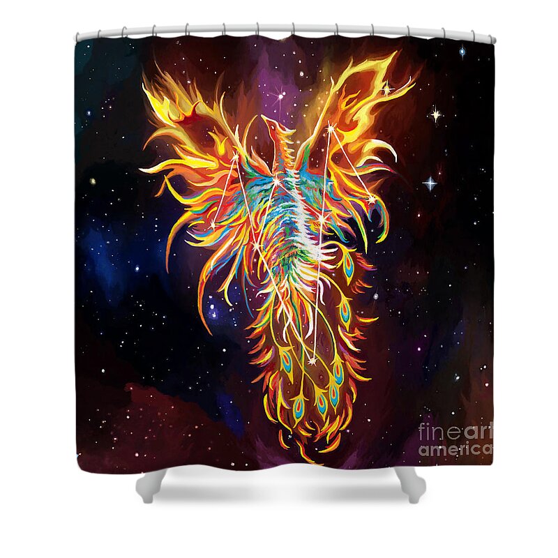 Phoenix Shower Curtain featuring the painting Phoenix Rising Constellation by Jackie Case