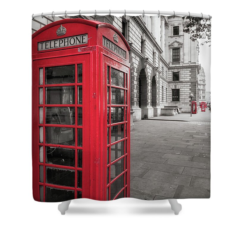 London Shower Curtain featuring the photograph Phone Booths in London by James Udall