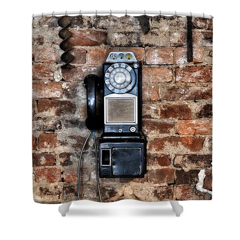Phone Shower Curtain featuring the photograph Pay Phone by Joseph Caban
