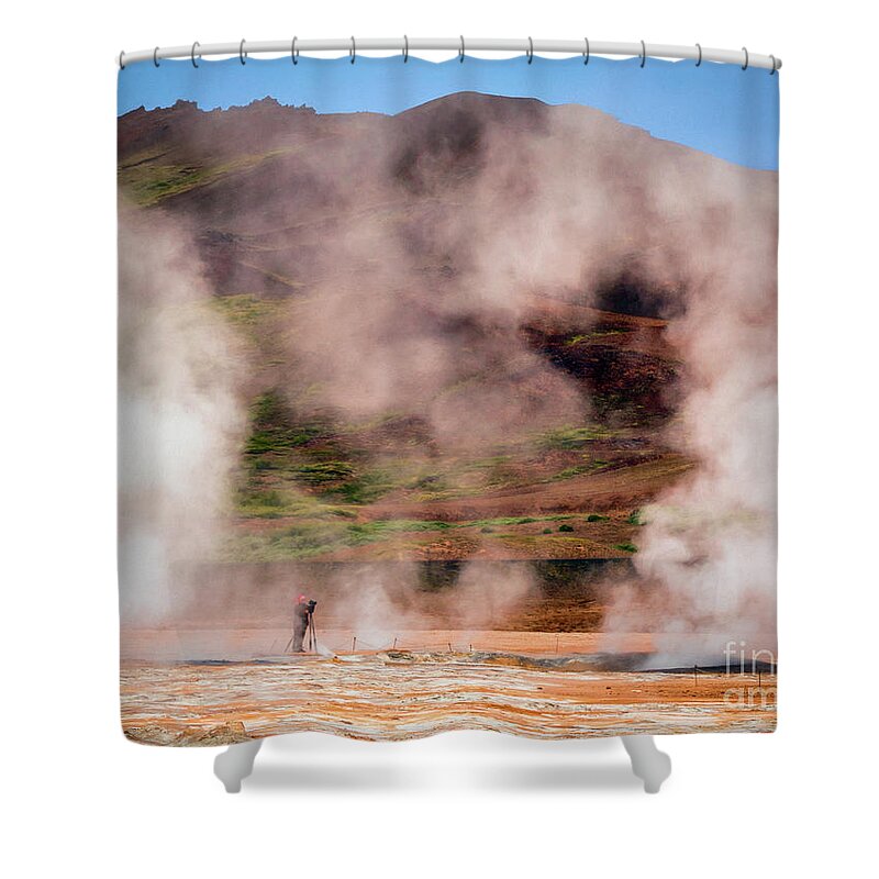 Iceland Shower Curtain featuring the photograph Photog and hot smoke by Izet Kapetanovic