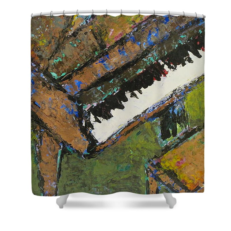 Piano Shower Curtain featuring the painting Piano close up 1 by Anita Burgermeister