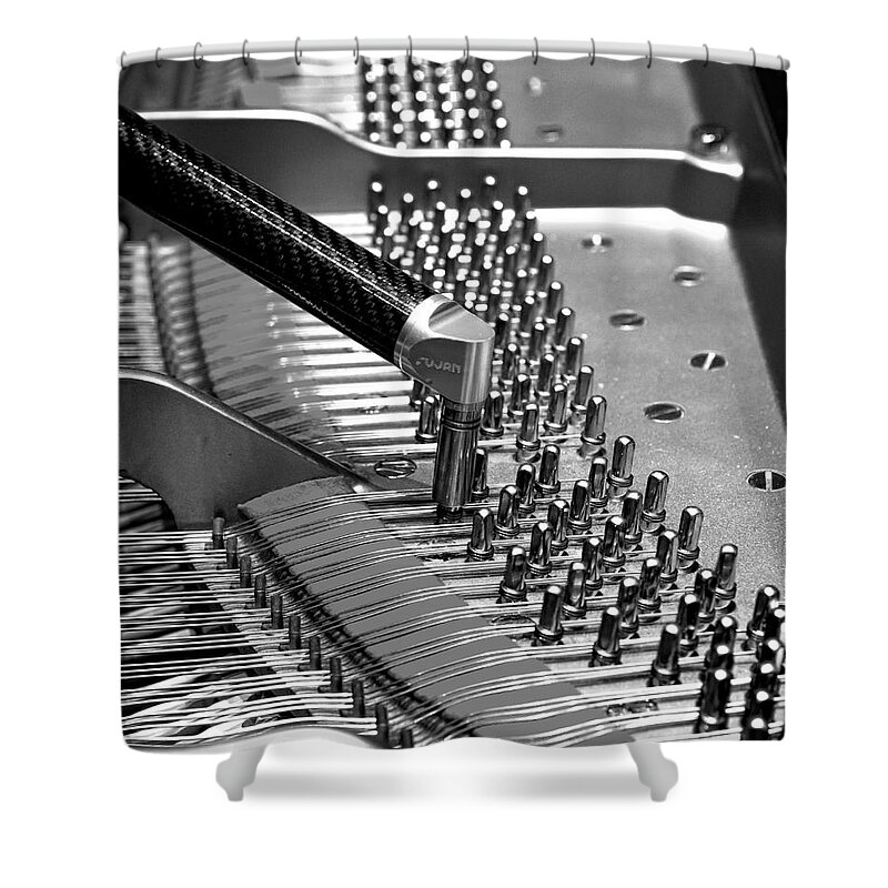 Jazz Shower Curtain featuring the photograph Piano Tuning BW by Adam Reinhart